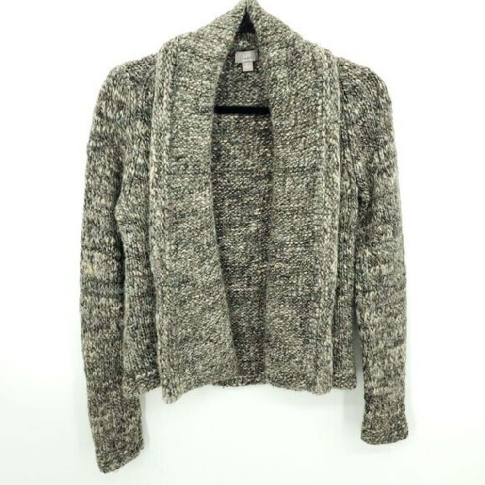 J. Jill Chunky Wool/Alpaca-Blend Shawl-Collar Open Cardigan M Gray/Cream